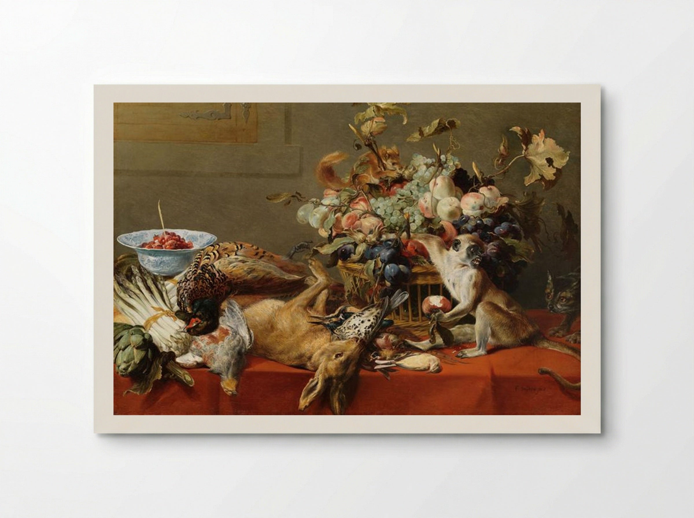 Still Life with Fruit, Dead Game, Vegetables, a Live Monkey, Squirrel and Cat - Frans Snyders - Poster