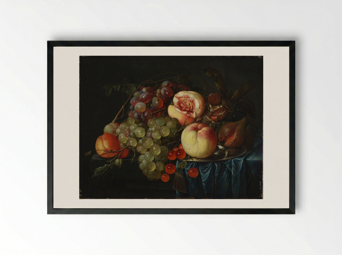 Still Life with Fruit and Chestnuts - Cornelis de Heem - Framed Print Black