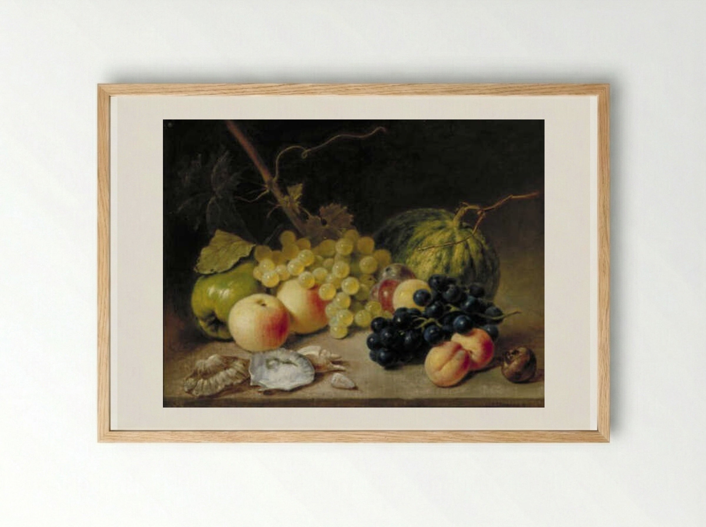 Still Life with Fruit and Shells - Jean Augustin Daiwaille - Framed Print Wood
