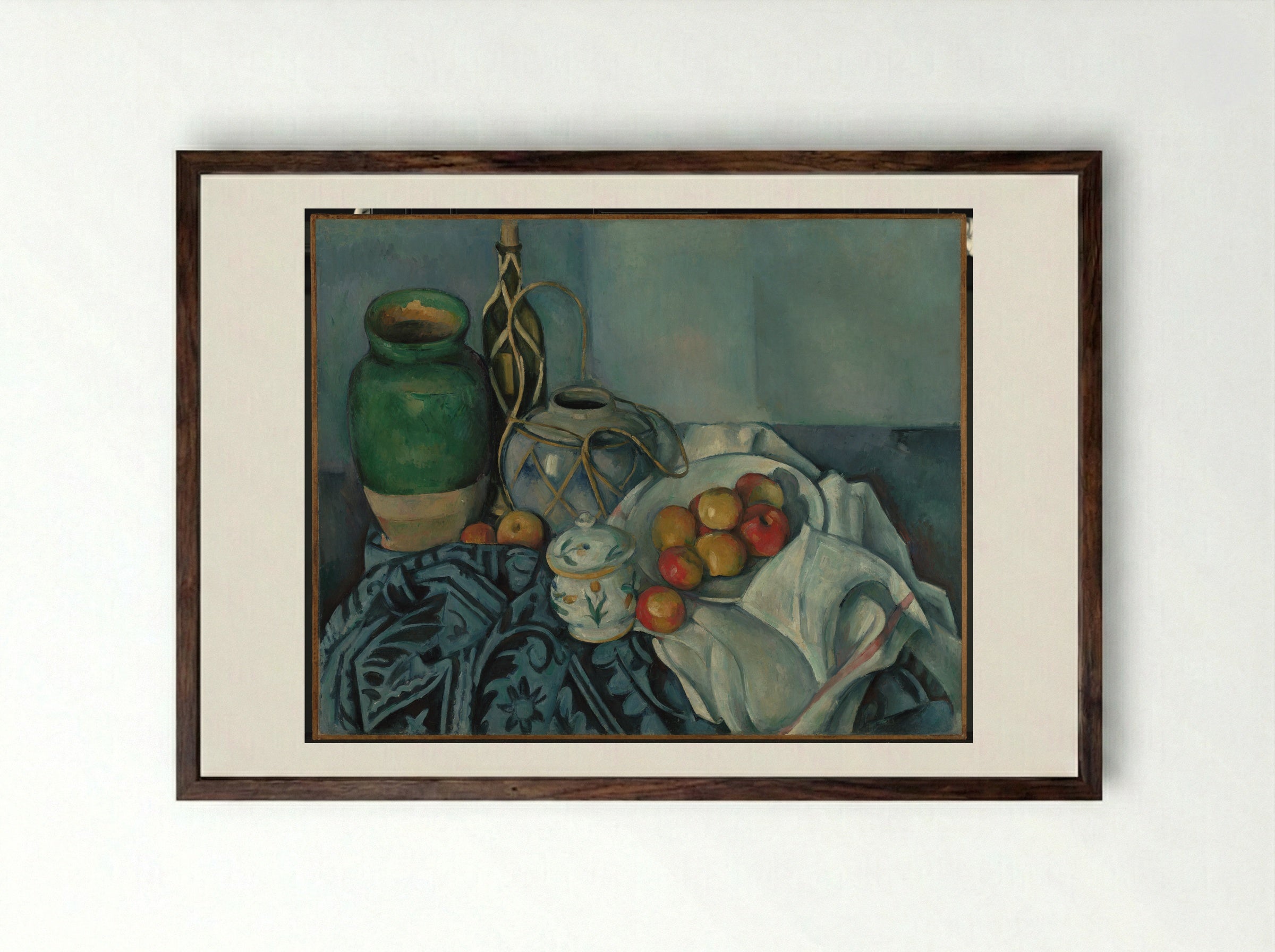 Still Life with Ginger Jar and Apples - Paul Cézanne - Framed Print Dark Wood