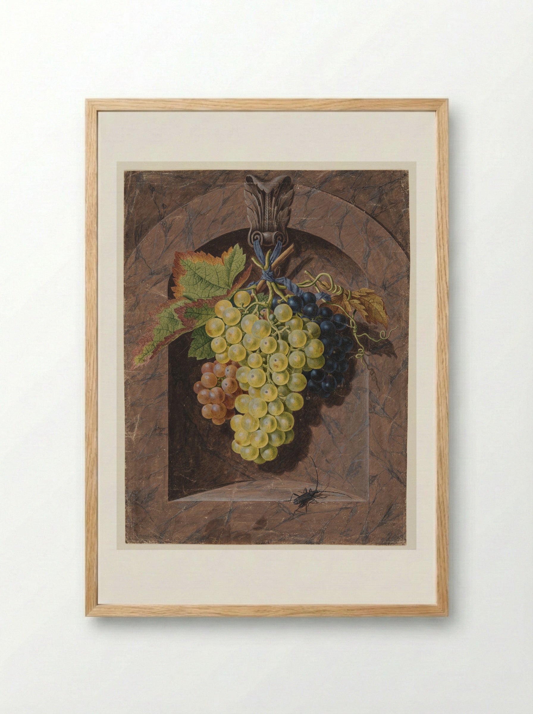 Still Life with Grapes in a Marble Niche - Johann Christian Jacob Friedrich - Framed Print Wood