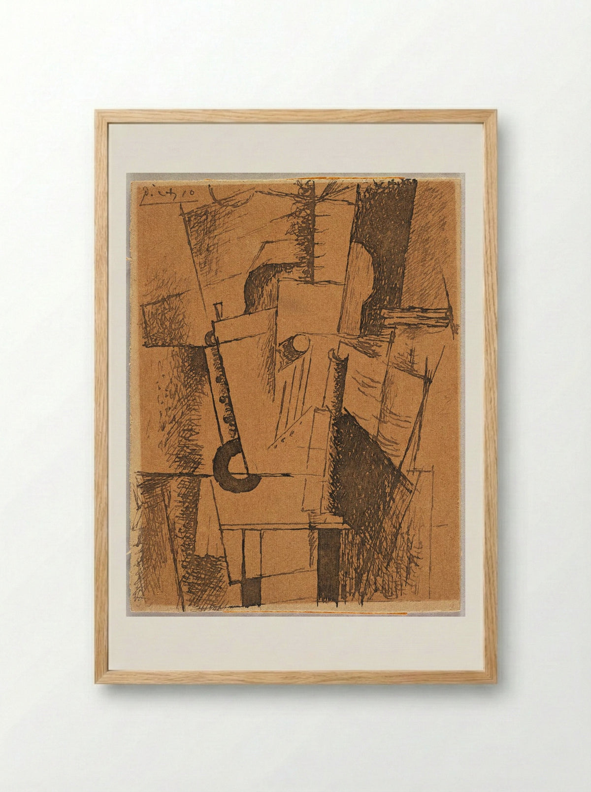 Still Life with Guitar, Clarinet, Bottle and Sheet Music - Pablo Picasso - Framed Print Wood