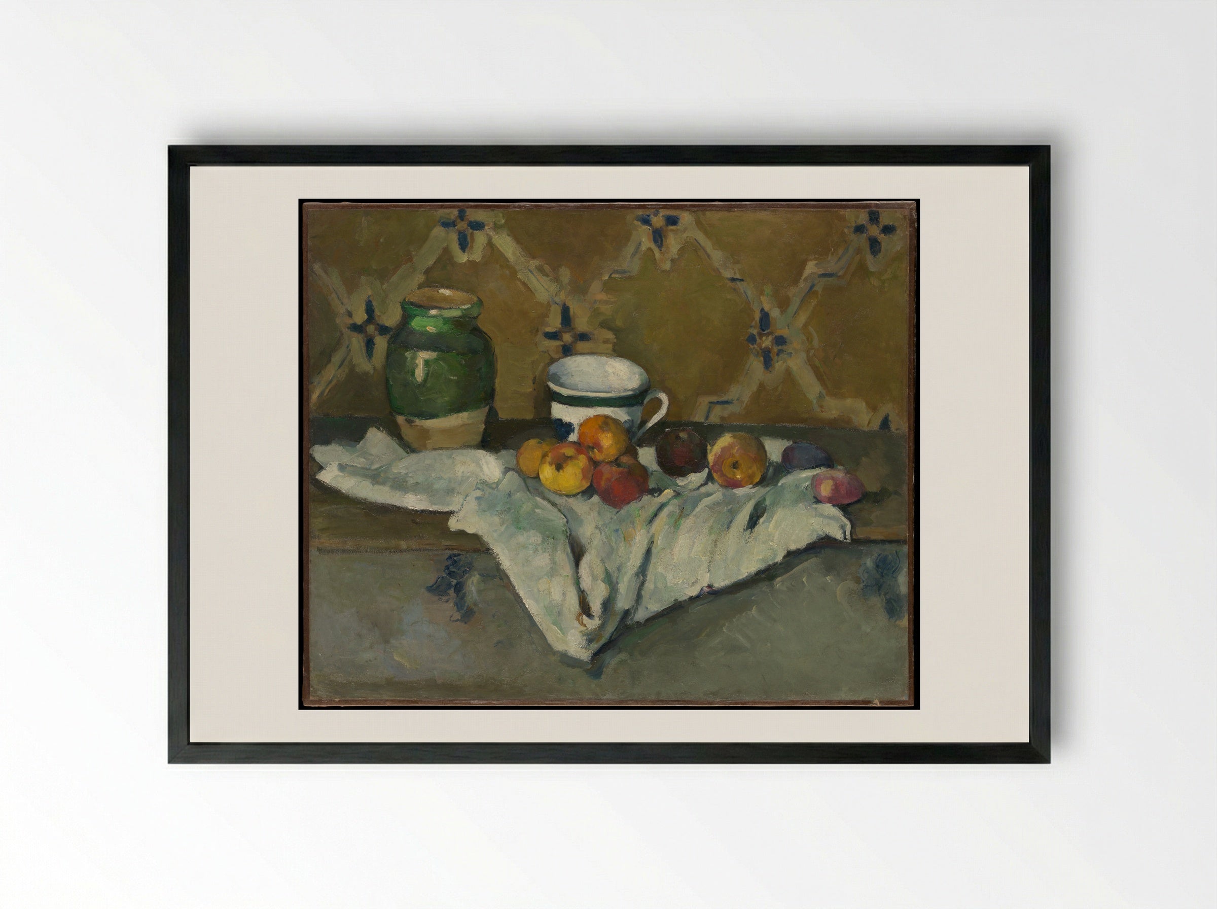 Still Life with Jar, Cup, and Apples - Paul Cézanne - Framed Print Black