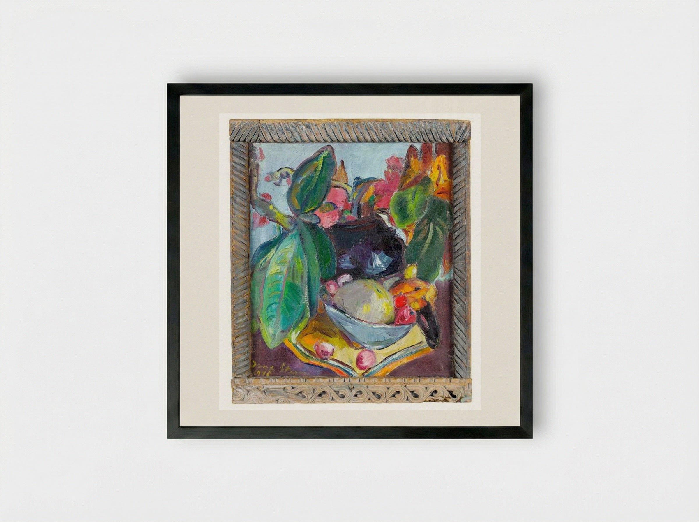 Still Life with Leaves, Fruit and Flowers - Irma Stern - Framed Print Black