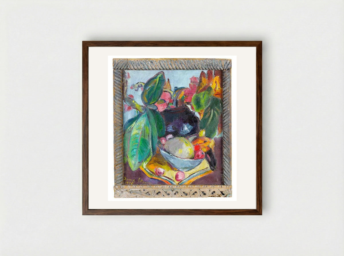 Still Life with Leaves, Fruit and Flowers - Irma Stern - Framed Print Dark Wood