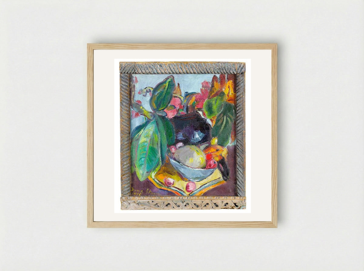 Still Life with Leaves, Fruit and Flowers - Irma Stern - Framed Print Wood