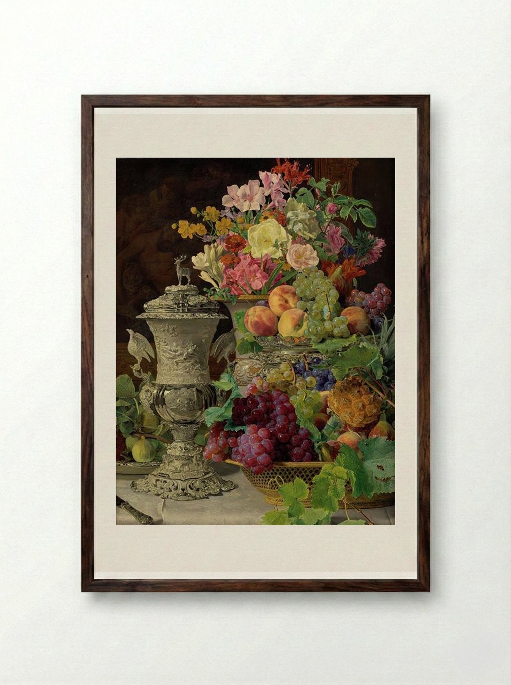 Still Life with Morning Cup - Ferdinand Georg Waldmüller - Framed Print Dark Wood