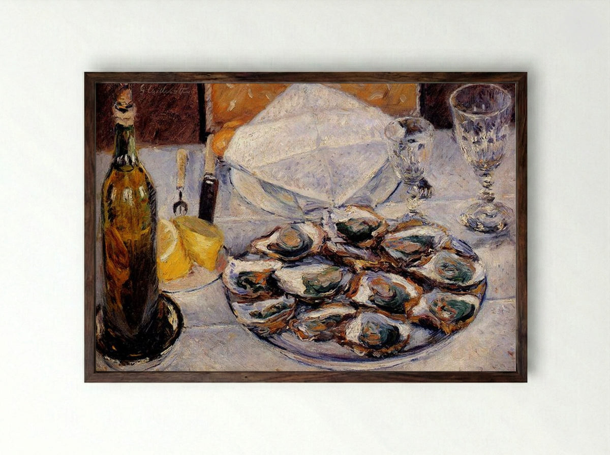 Still Life with Oysters - Gustave Caillebotte - Framed Print Dark Wood