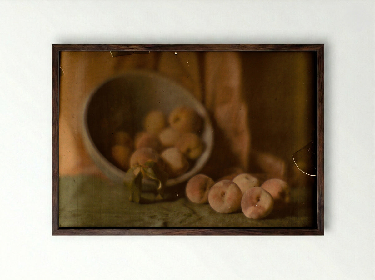 Still Life with Peaches - George Henry Seeley - Framed Print Dark Wood