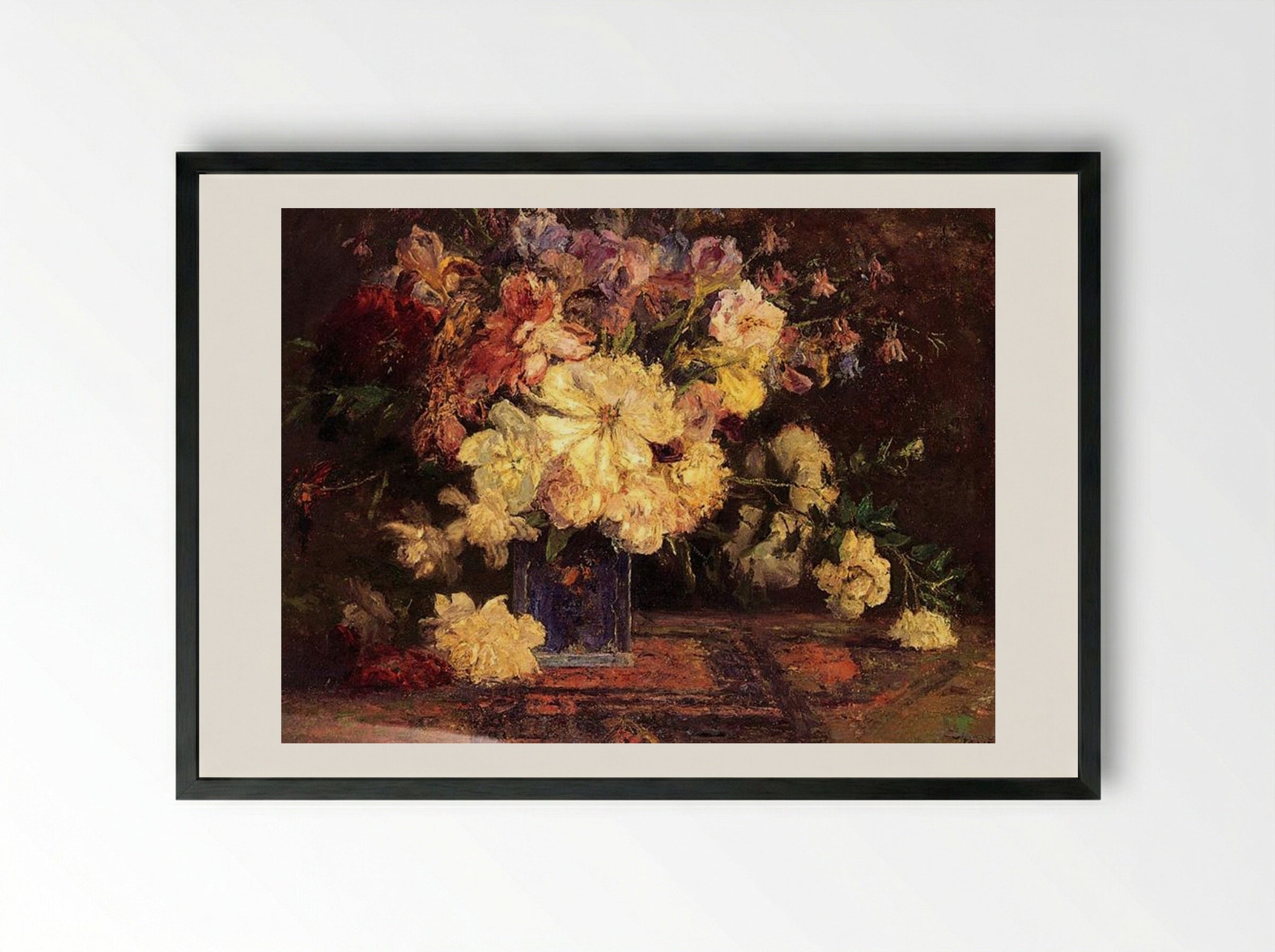 Still Life with Peonies - T. C. Steele - Framed Print Black