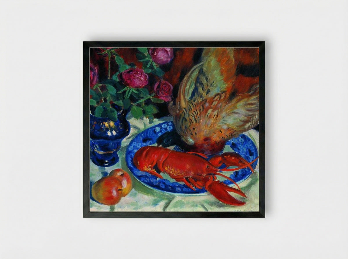 Still Life with Pheasant - Boris Kustodiev - Framed Print Black