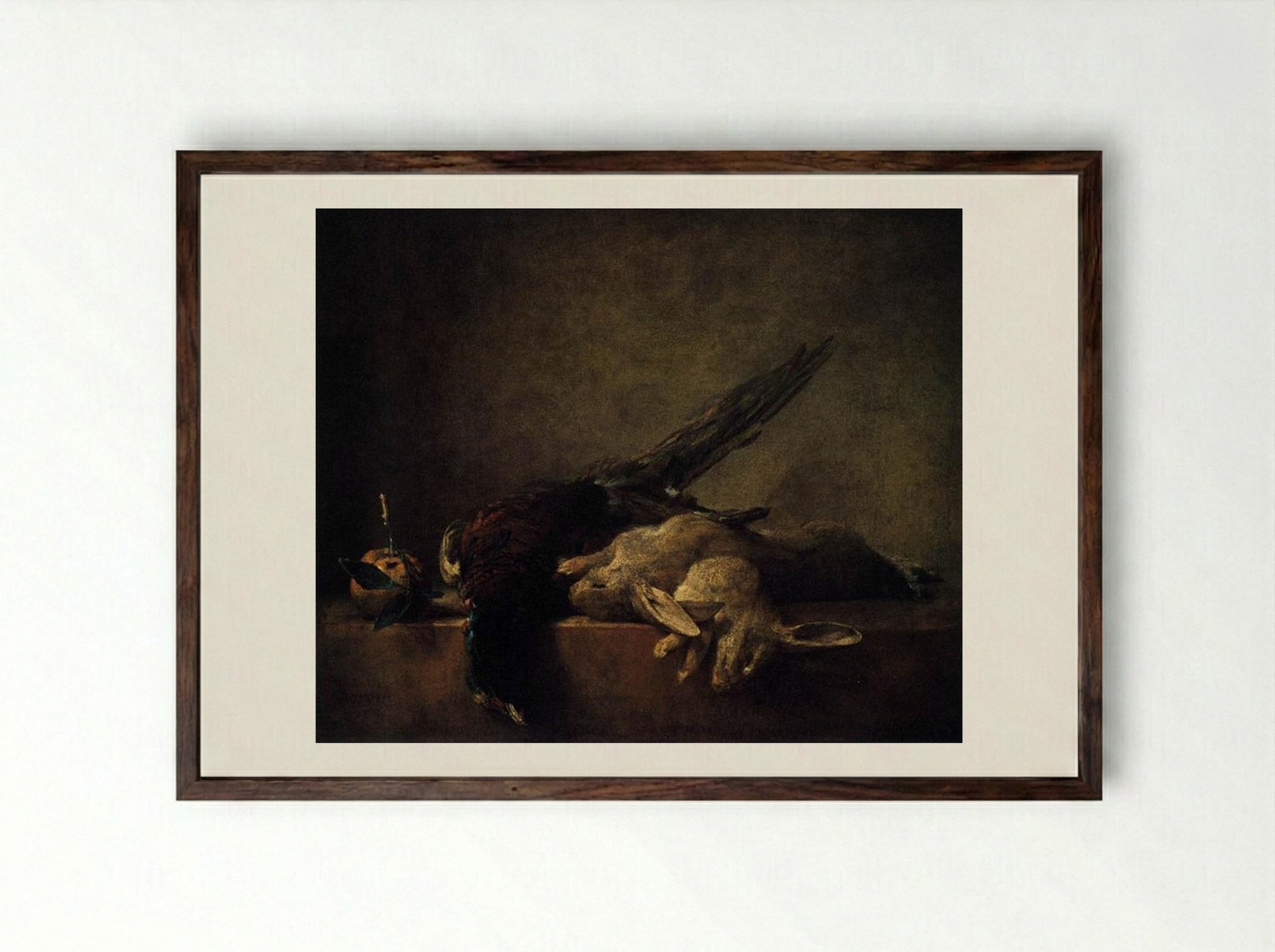 Still Life with Pheasant - Jean-Baptiste-Simeon Chardin - Framed Print Dark Wood