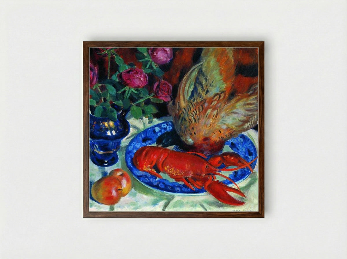 Still Life with Pheasant - Boris Kustodiev - Framed Print Dark Wood