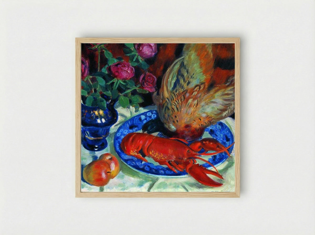 Still Life with Pheasant - Boris Kustodiev - Framed Print Wood