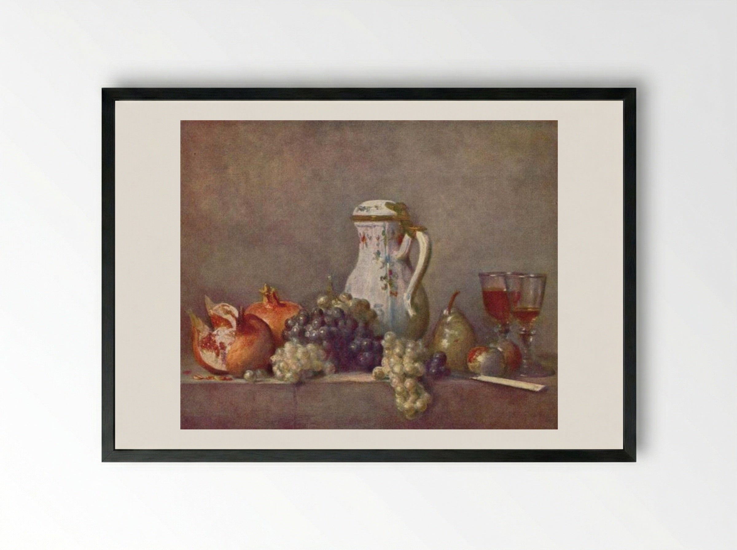 Still Life with Porcelain Teapot - Jean-Baptiste-Siméon Chardin - Framed Print Black