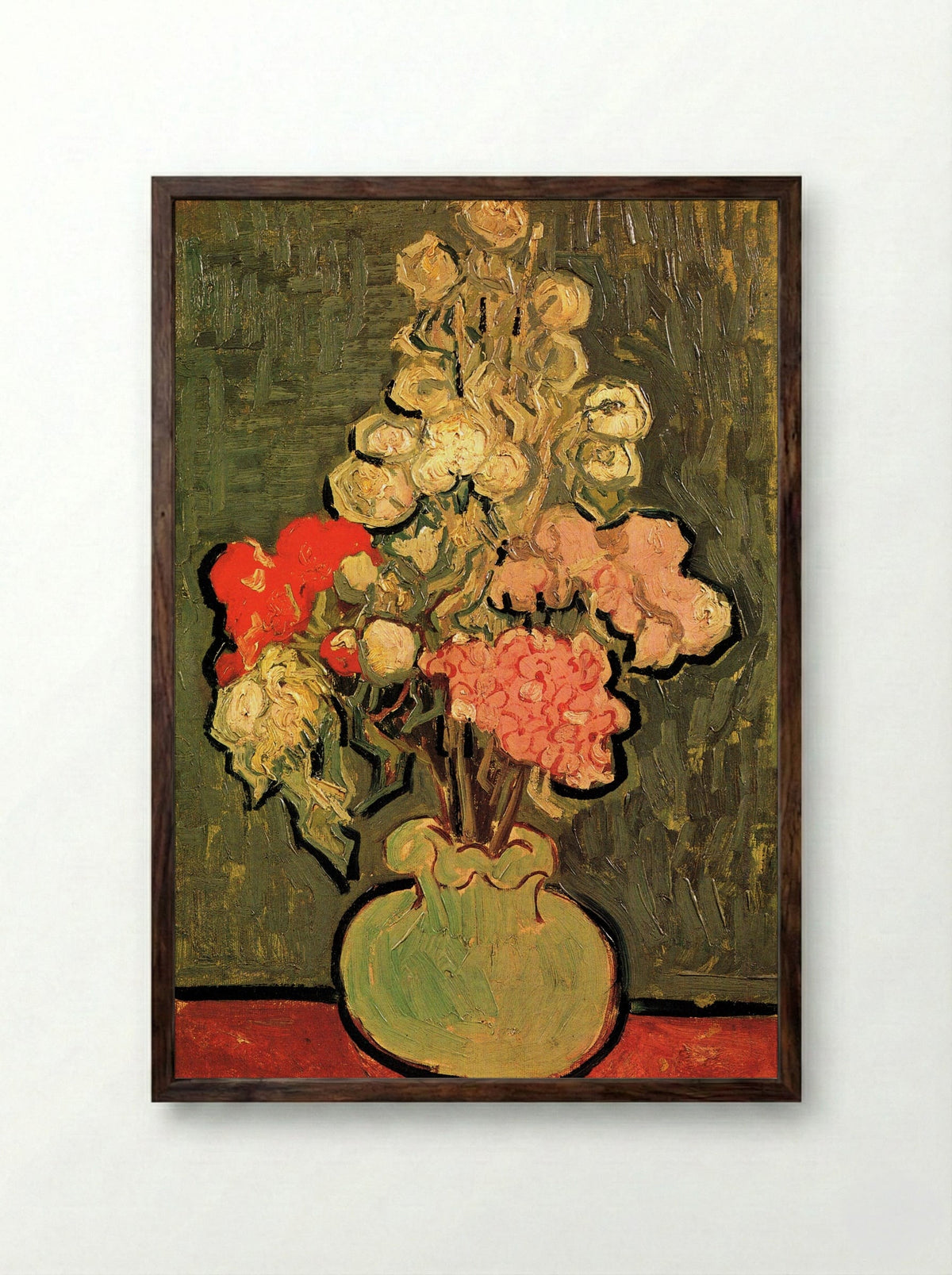 Still Life with Rose-Mallows - Vincent van Gogh - Framed Print Dark Wood