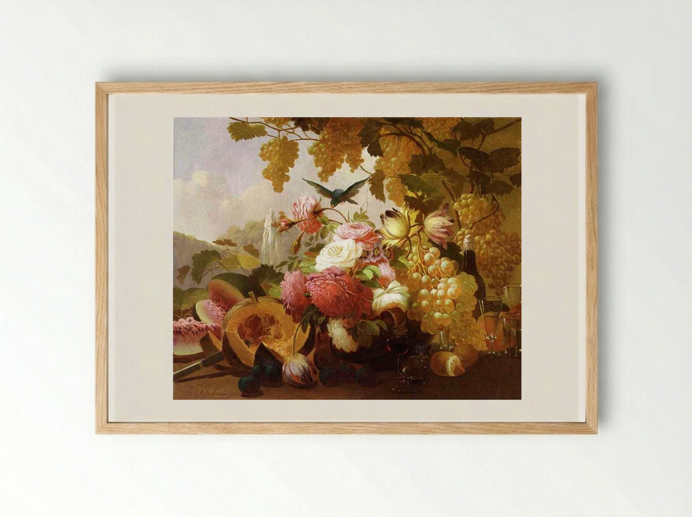 Still Life with Roses and Wine Glasses - Thomas Hill - Framed Print Wood