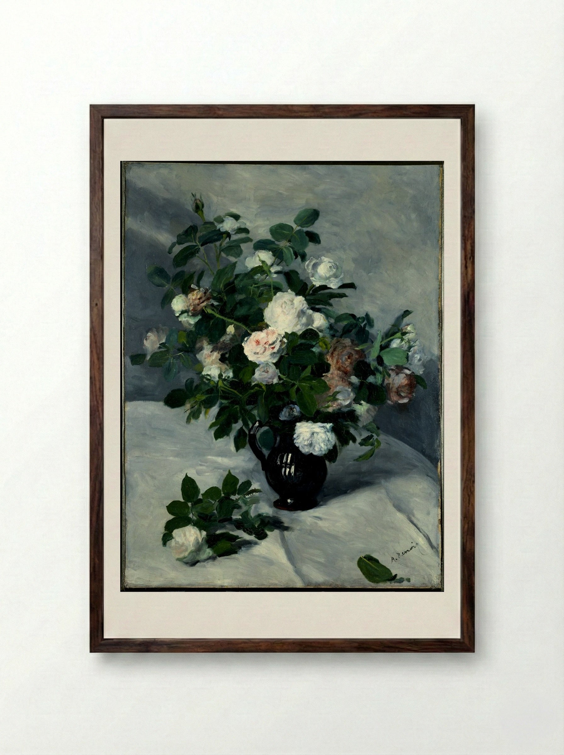 Still Life with Roses - Pierre-Auguste Renoir - Framed Print Dark Wood