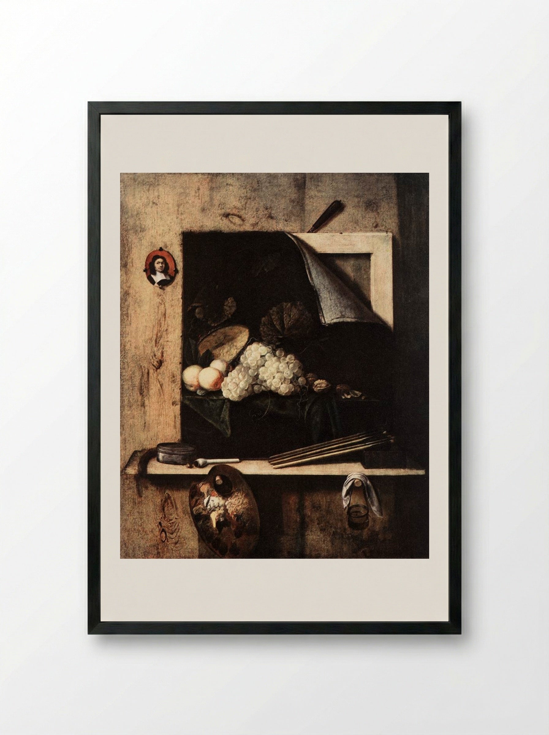 Still-Life with Self-Portrait - Cornelis Norbertus Gysbrechts - Framed Print Black
