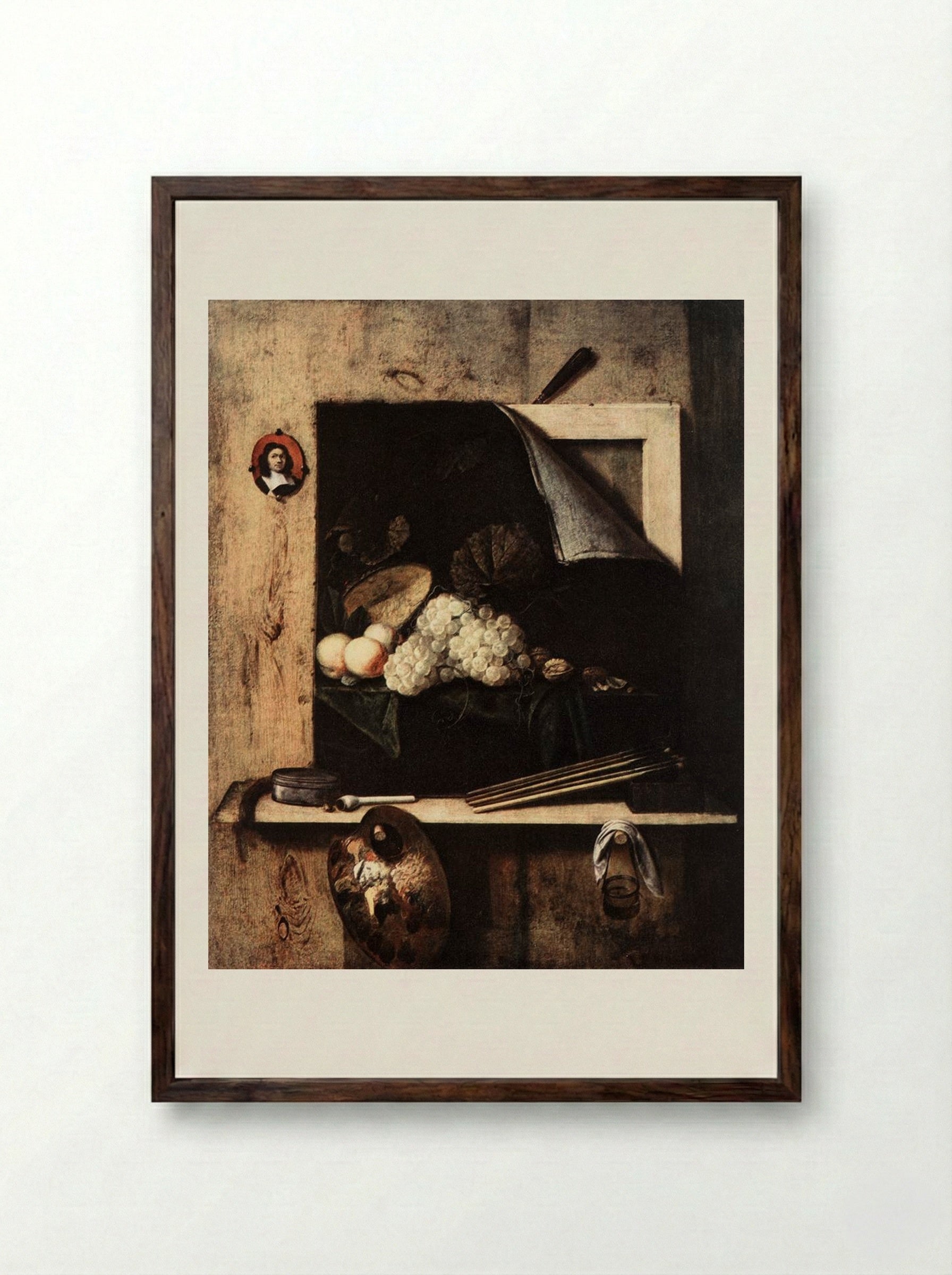 Still-Life with Self-Portrait - Cornelis Norbertus Gysbrechts - Framed Print Dark Wood