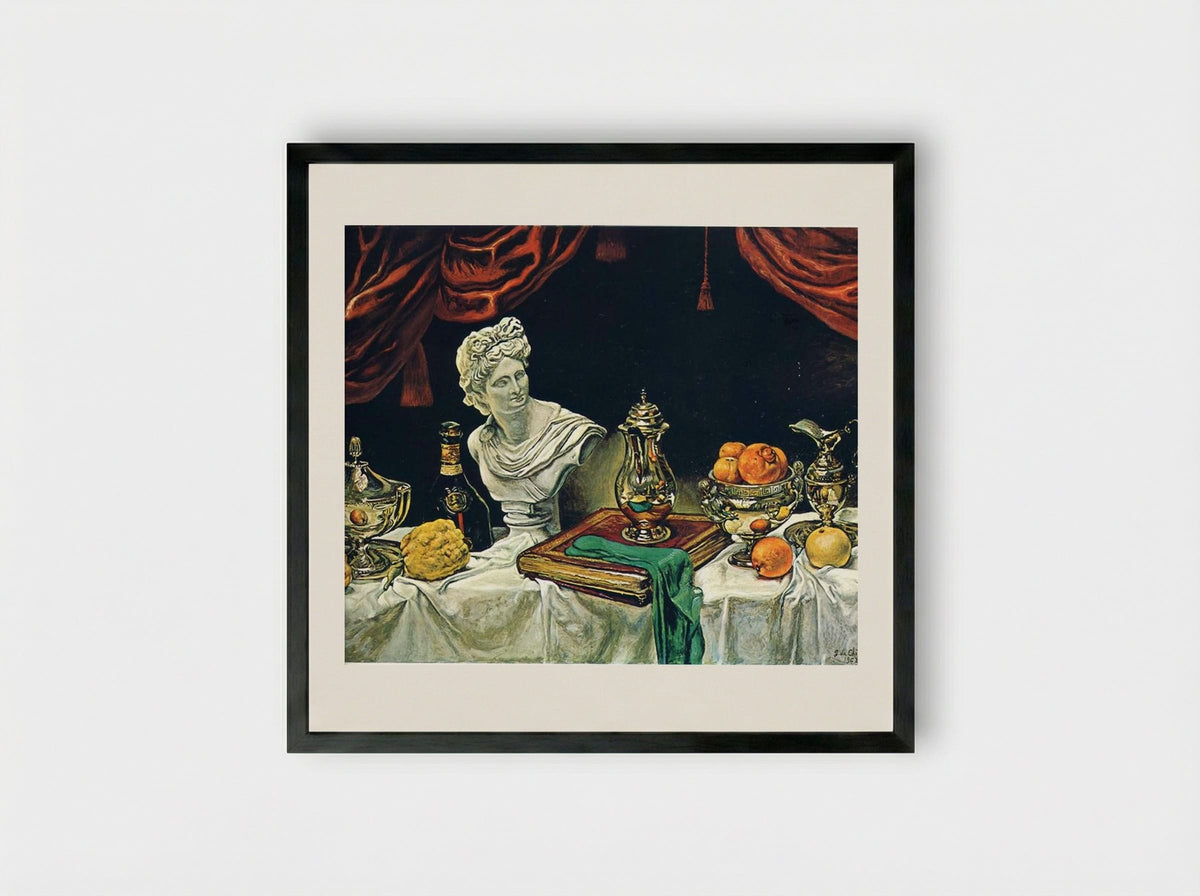 Still Life with Silver Ware - Giorgio de Chirico - Framed Print Black