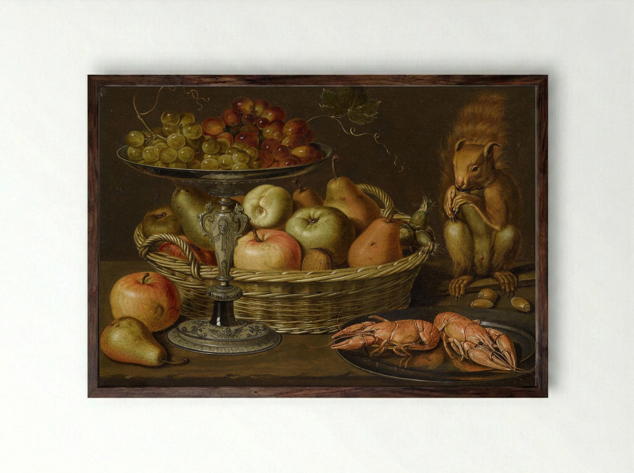 Still Life with Silver-gilt Tazza - Clara Peeters - Framed Print Dark Wood
