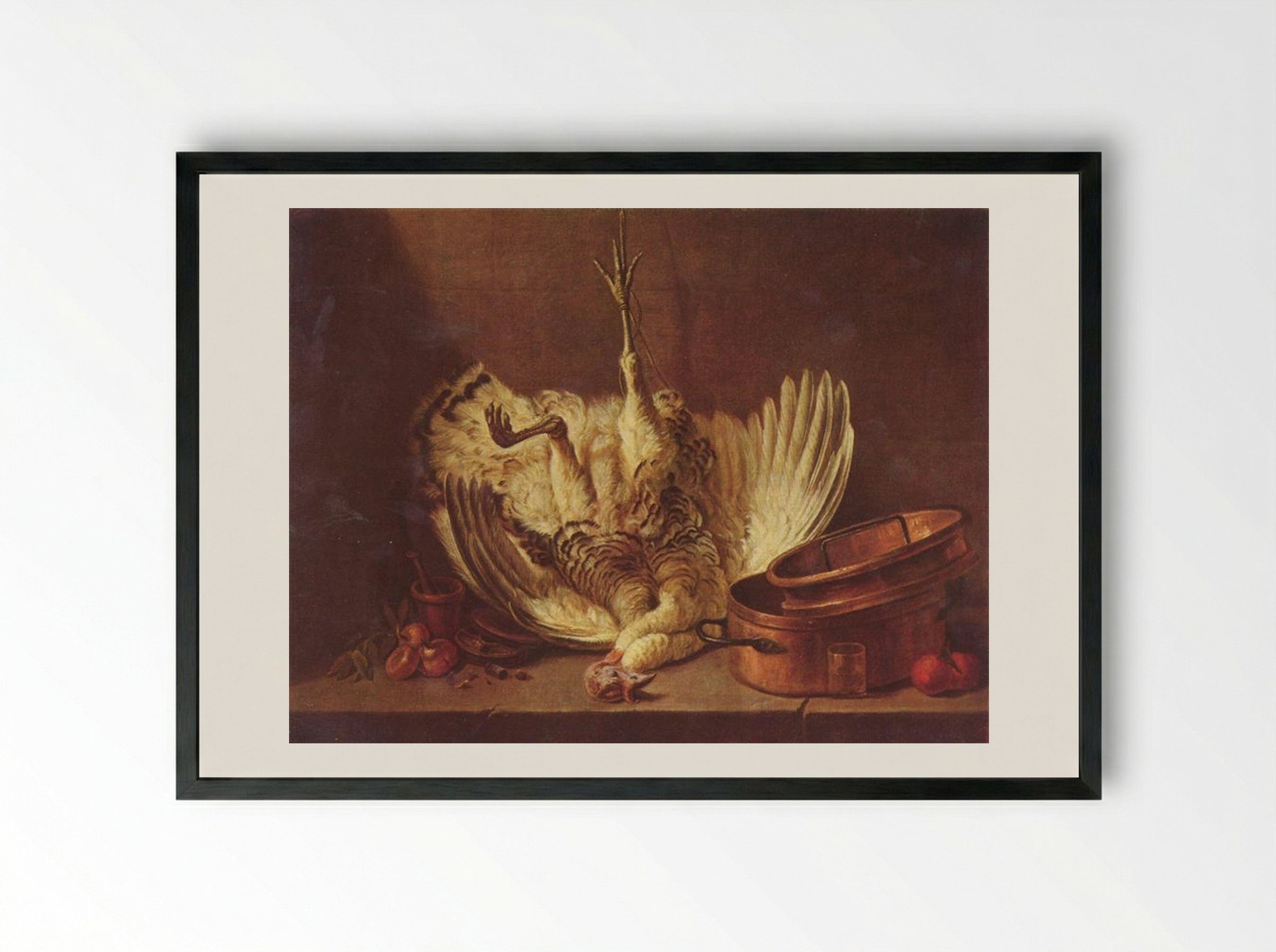 Still Life with Turkey Hanged - Jean-Baptiste-Siméon Chardin - Framed Print Black