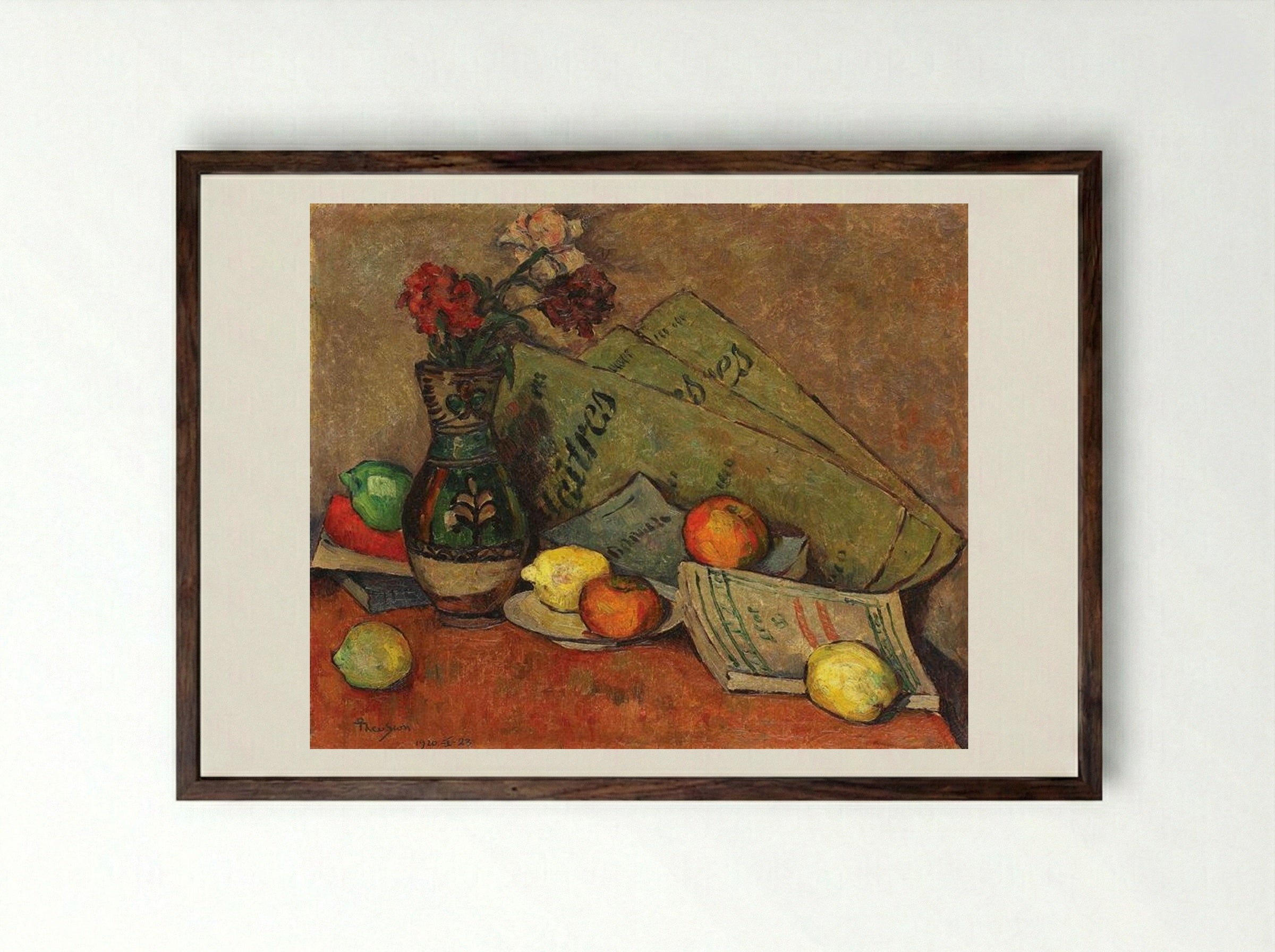 Still Life with Vase and Fruits - Ion Theodorescu-Sion - Framed Print Dark Wood
