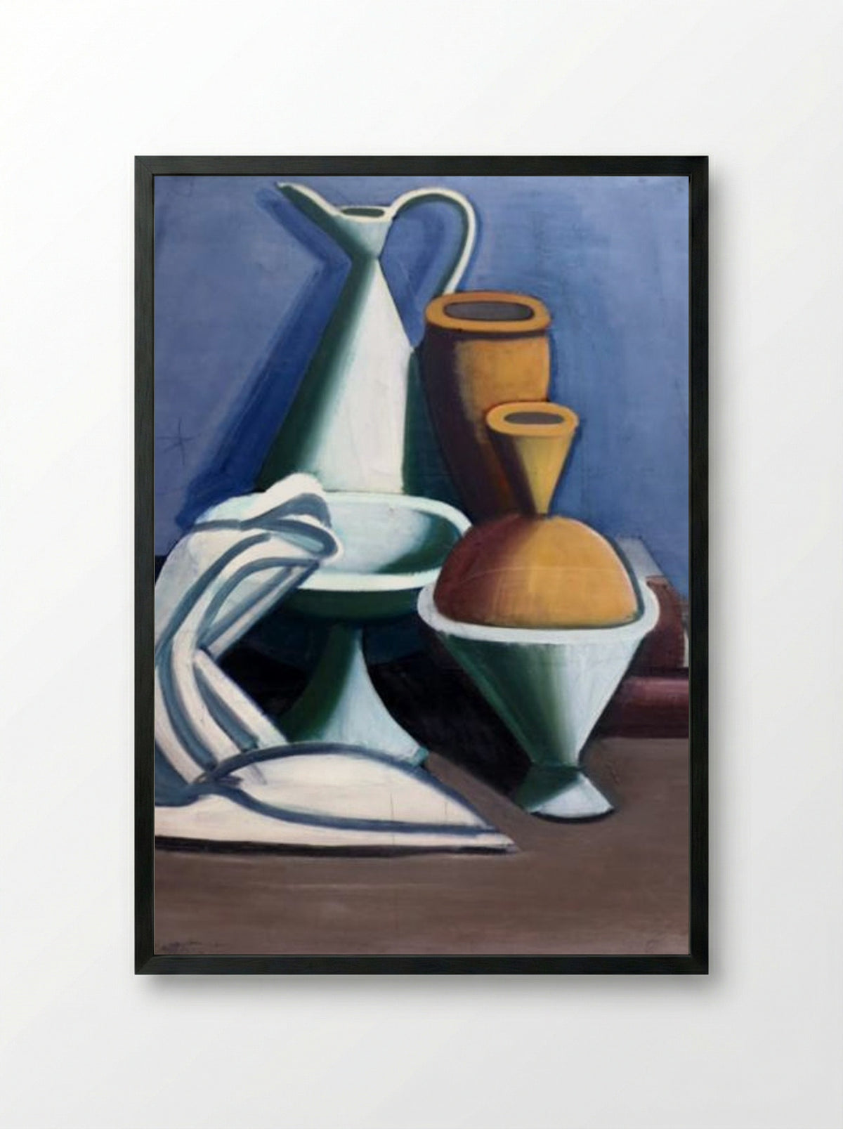Still Life with Water Jug, Towel and Jars - Vilhelm Lundstrøm - Framed Print Black