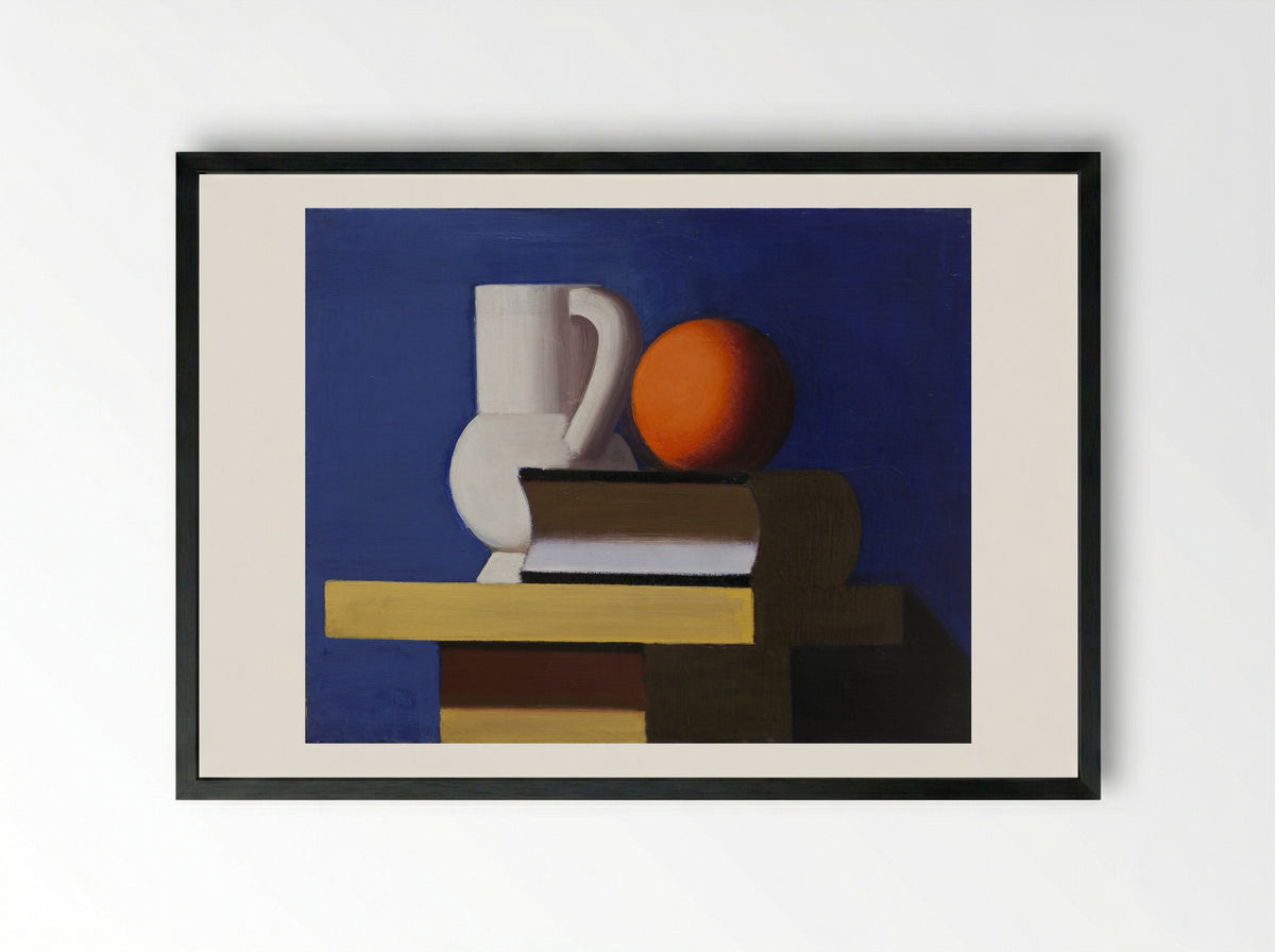 Still Life with White Jar, Orange and Book - Vilhelm Lundstrøm - Framed Print Black