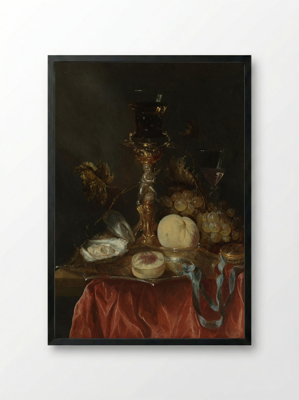 Still Life with a Gilt Silver Cup - Abraham van Beijeren - Framed Print Black