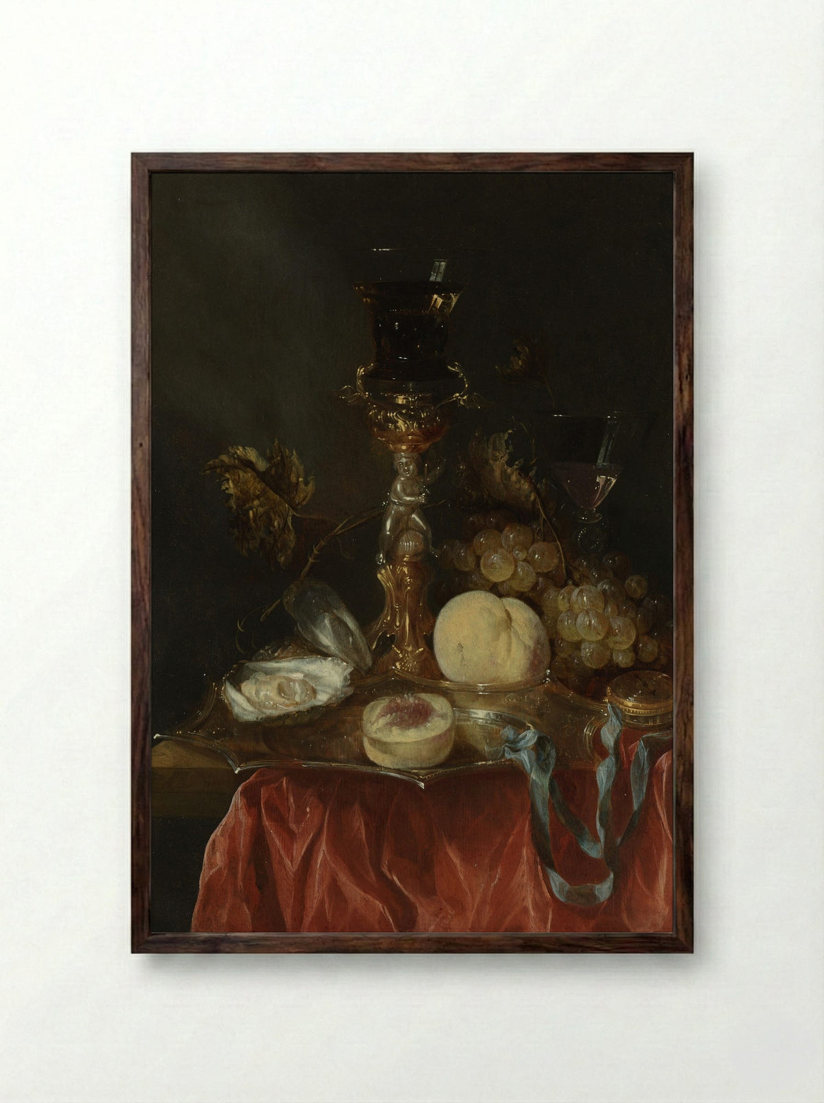 Still Life with a Gilt Silver Cup - Abraham van Beijeren - Framed Print Dark Wood