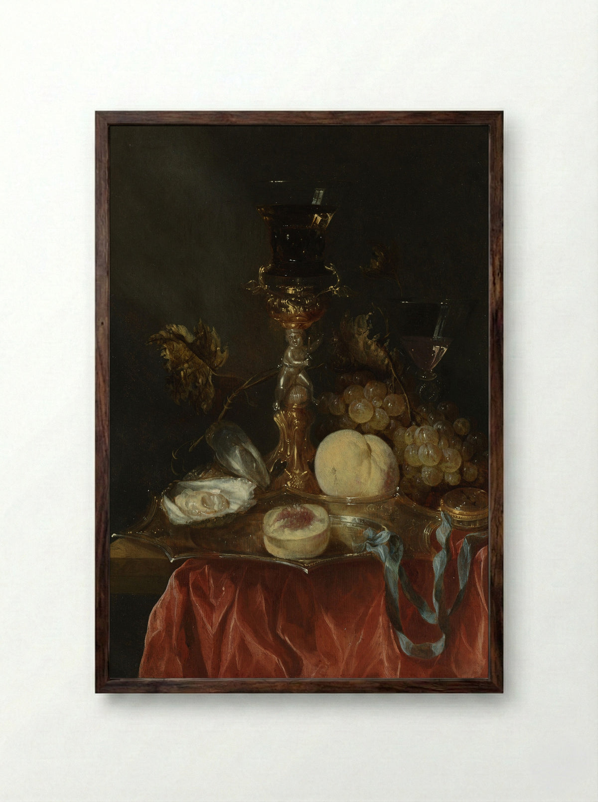 Still Life with a Gilt Silver Cup - Abraham van Beijeren - Framed Print Dark Wood