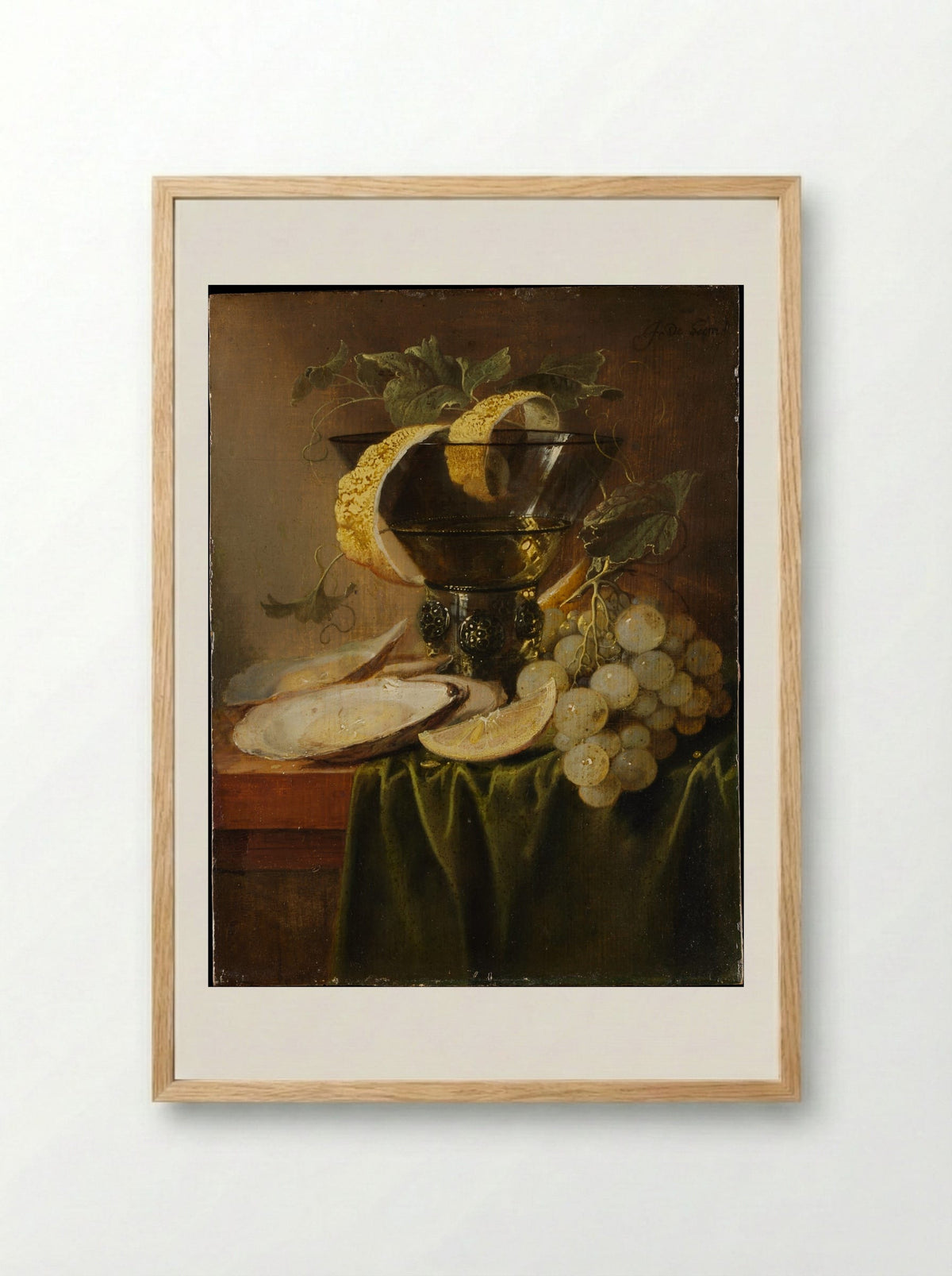 Still Life with a Glass and Oysters - Jan Davidsz de Heem - Framed Print Wood