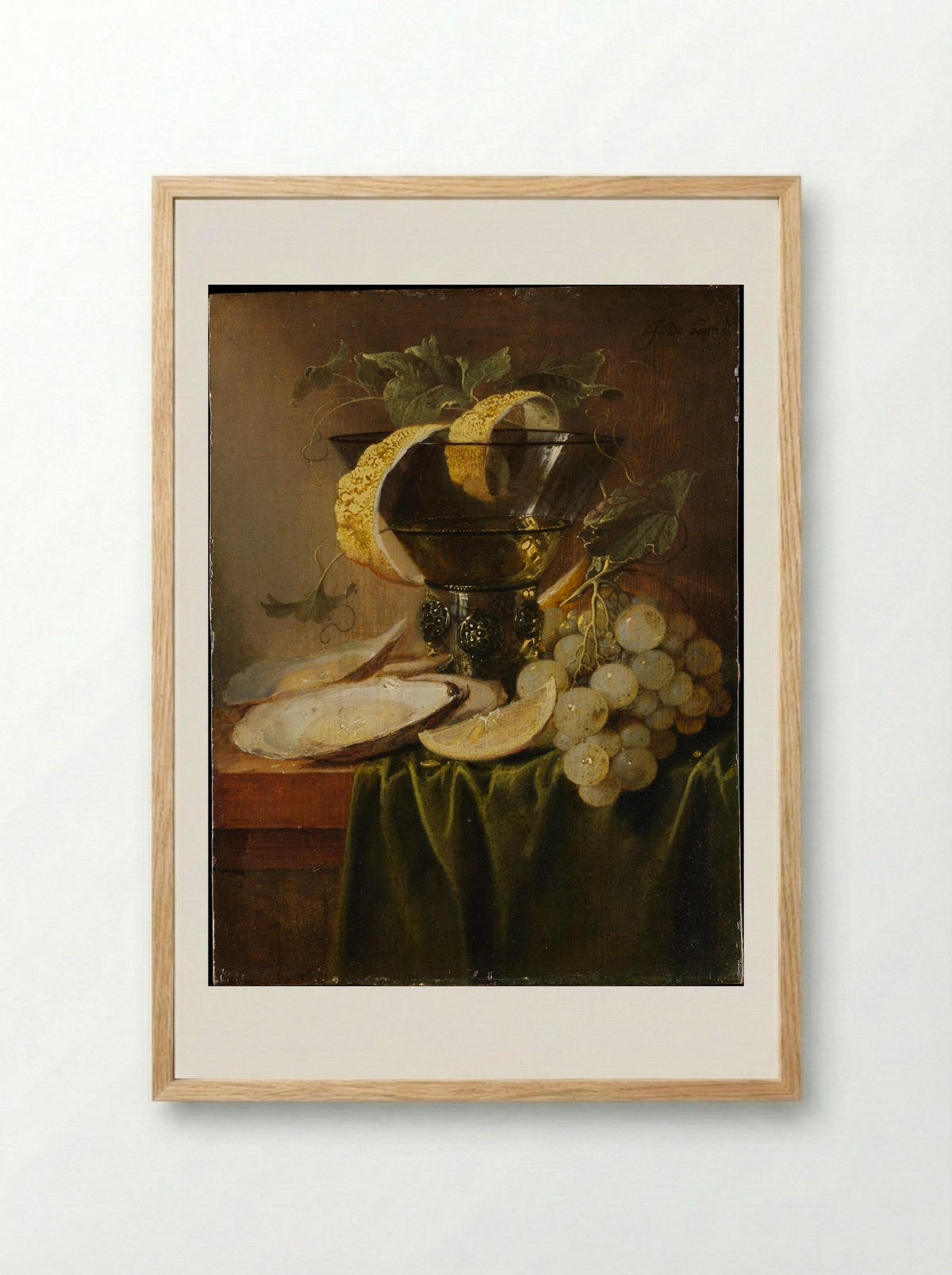 Still Life with a Glass and Oysters - Jan Davidsz de Heem - Framed Print Wood