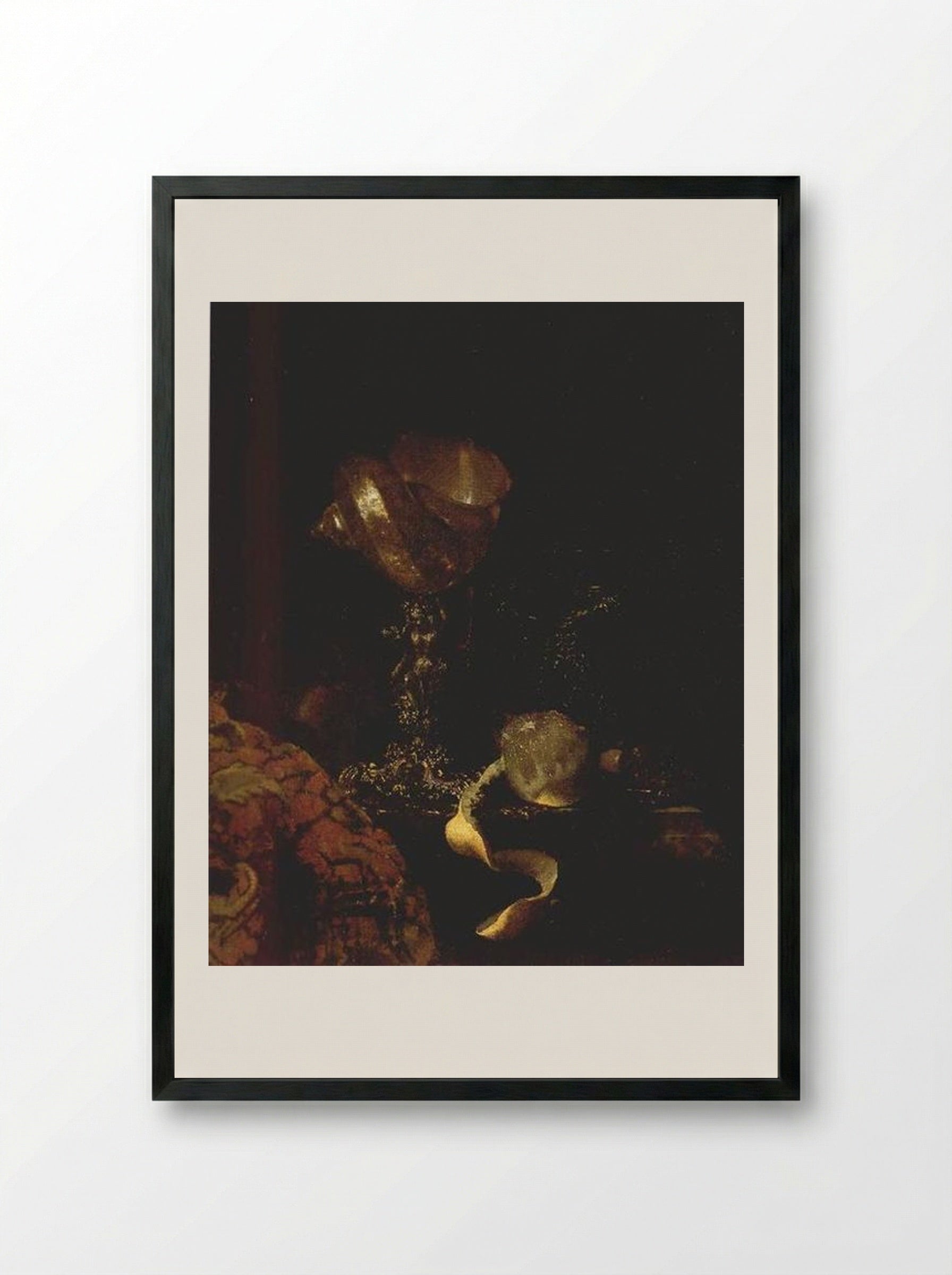 Still Life with a Nautilus Cup - Willem Kalf - Framed Print Black