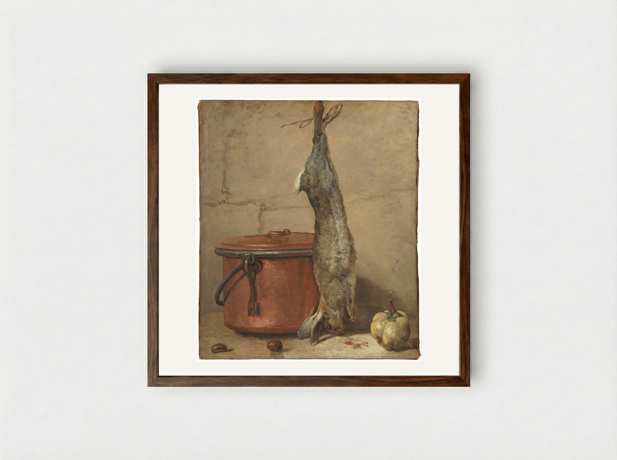 Still Life with a Rabbit and a Copper Pot - Jean-Baptiste-Simeon Chardin - Framed Print Dark Wood