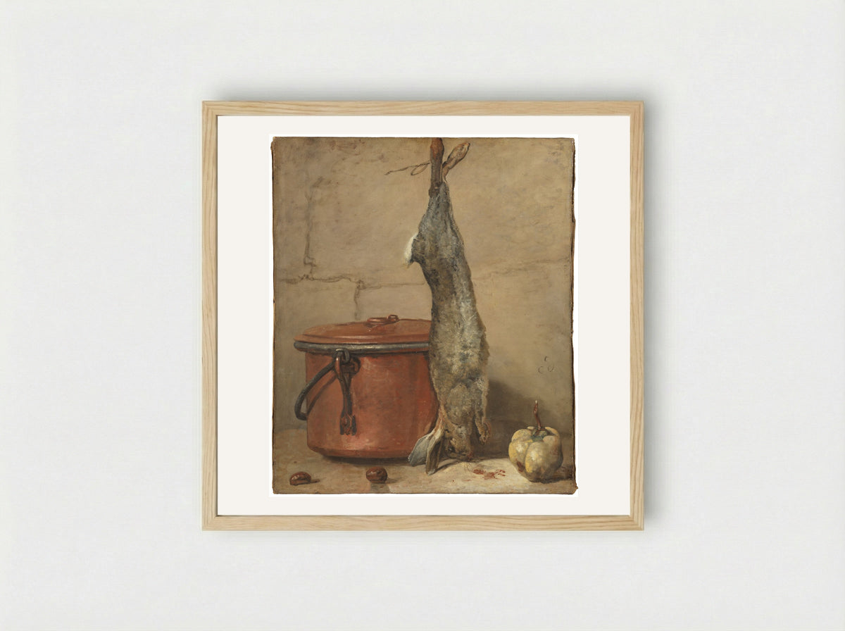 Still Life with a Rabbit and a Copper Pot - Jean-Baptiste-Simeon Chardin - Framed Print Wood