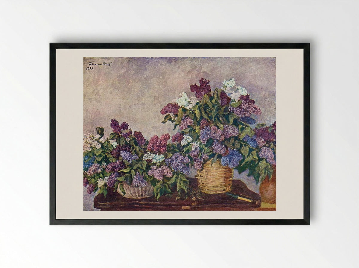 Still Life. Lilacs in two baskets. - Pyotr Konchalovsky - Framed Print Black
