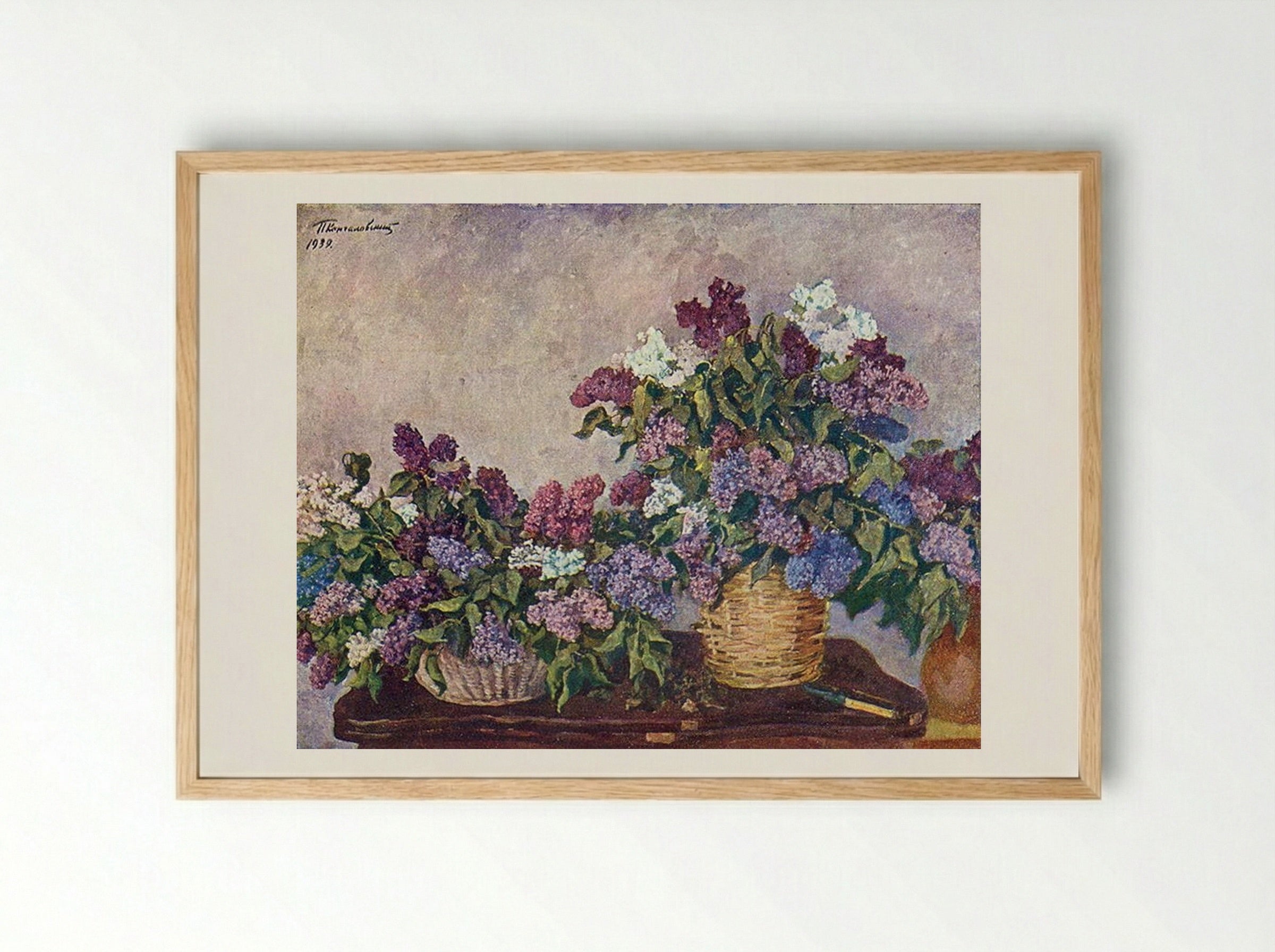 Still Life. Lilacs in two baskets. - Pyotr Konchalovsky - Framed Print Wood