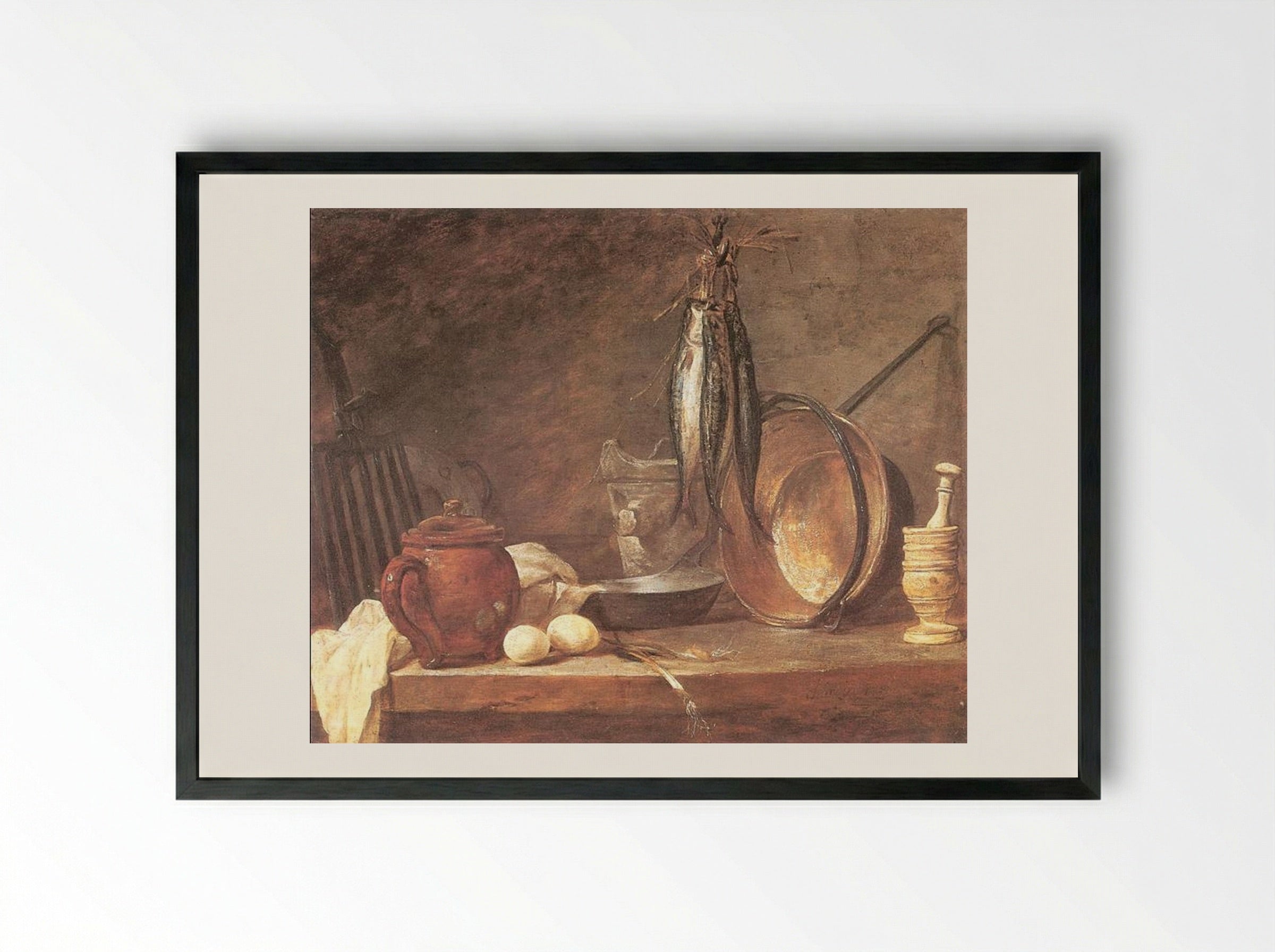 Still Life: Fast Day Menu - Jean-Baptiste-Siméon Chardin - Framed Print Black