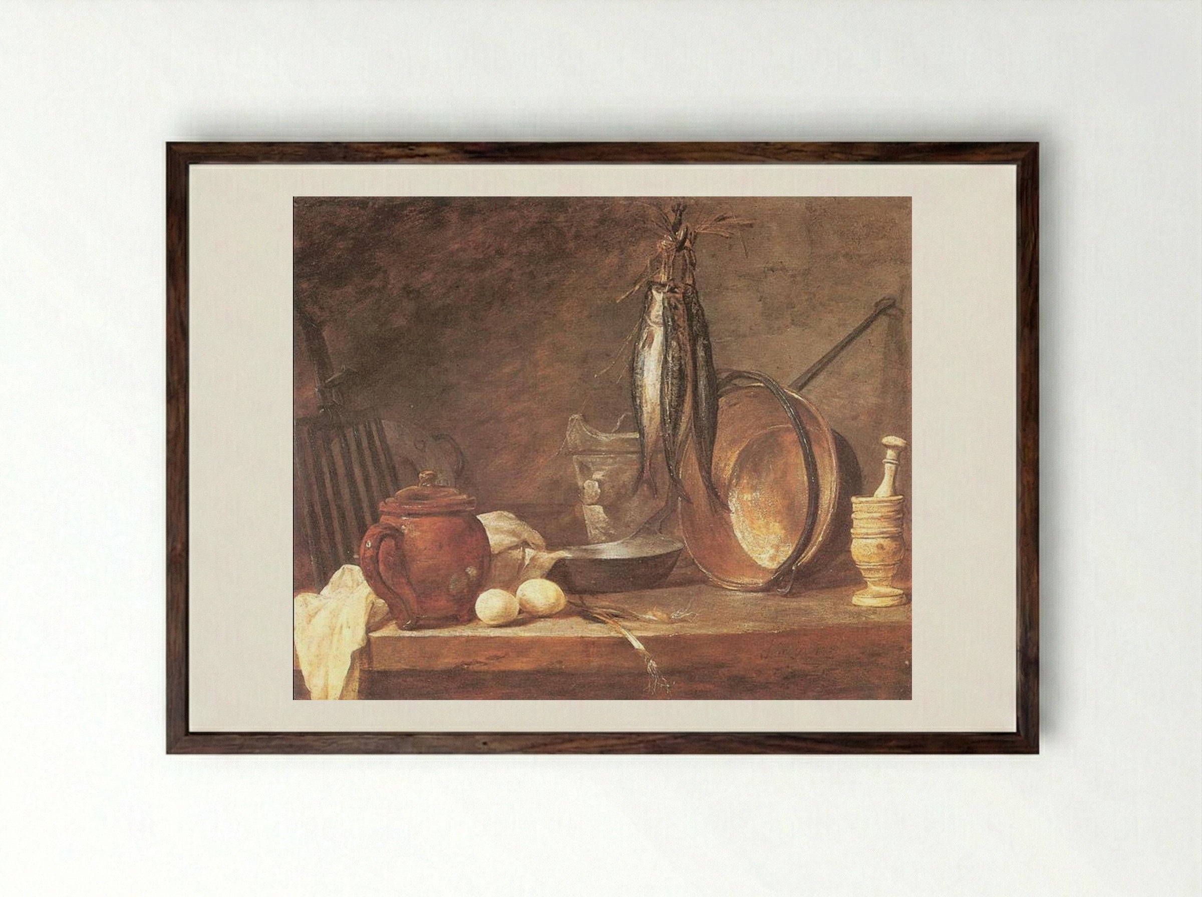 Still Life: Fast Day Menu - Jean-Baptiste-Siméon Chardin - Framed Print Dark Wood