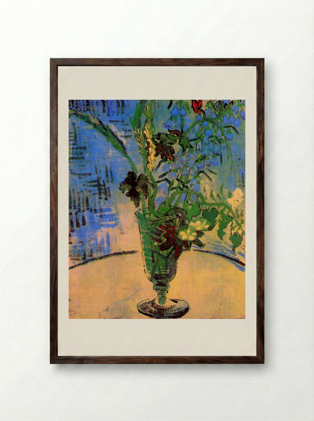 Still Life: Glass with Wild Flowers - Vincent van Gogh - Framed Print Dark Wood