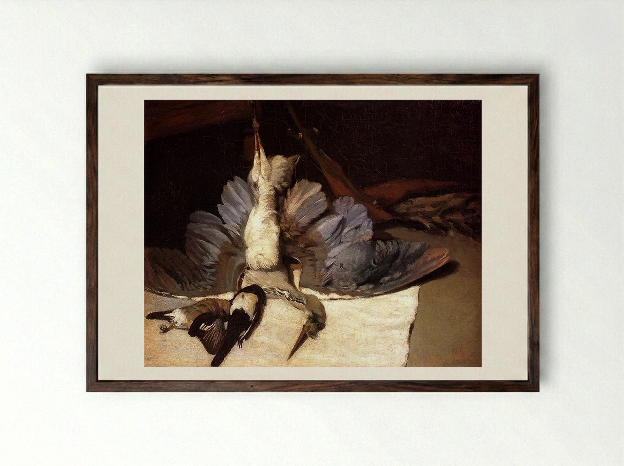 Still Life: Heron with Spread Wings - Alfred Sisley - Framed Print Dark Wood