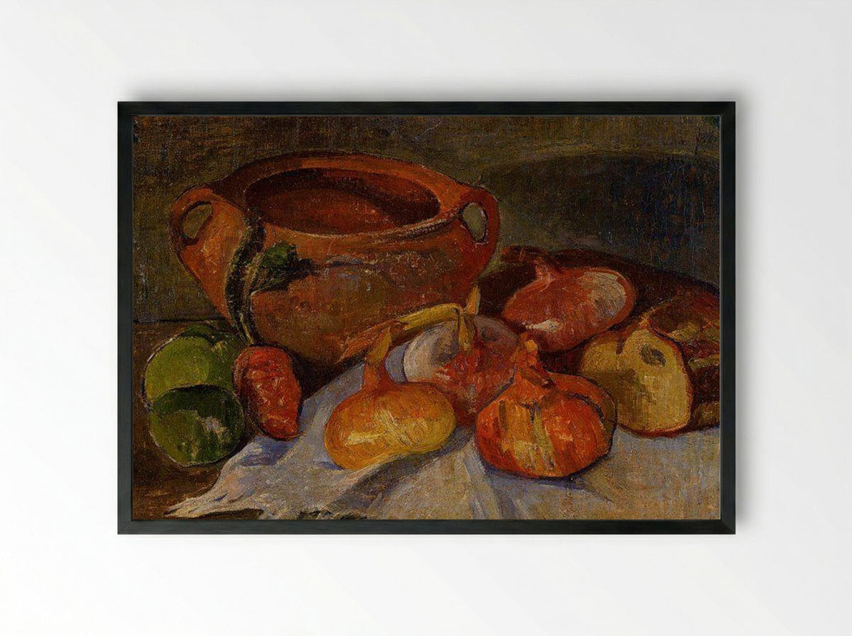 Still Life: Pot, Onions, Bread and Green Apples - Meijer de Haan - Framed Print Black