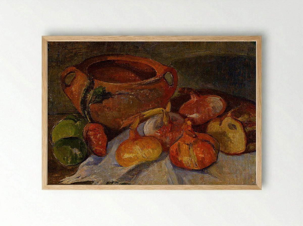 Still Life: Pot, Onions, Bread and Green Apples - Meijer de Haan - Framed Print Wood