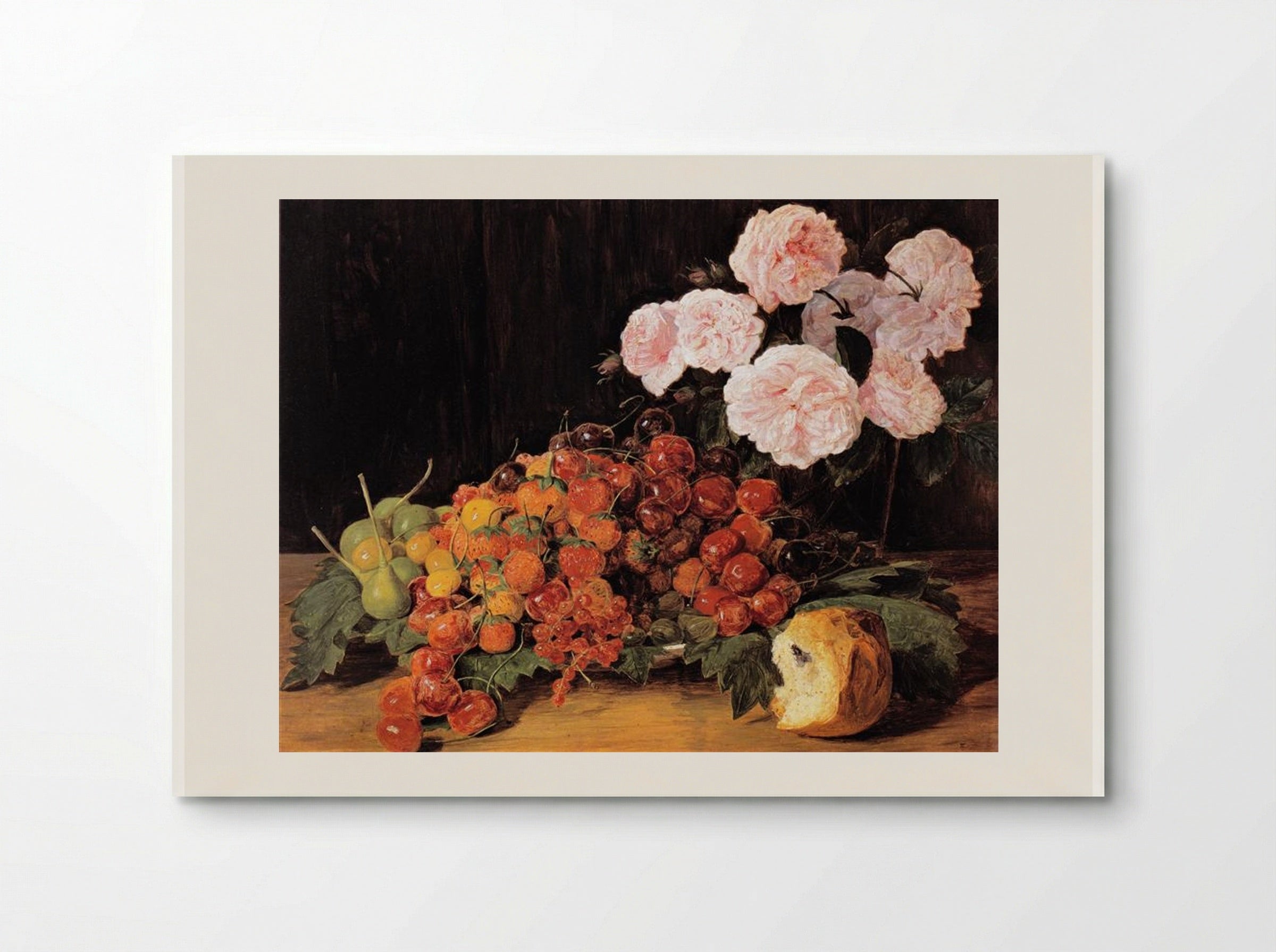 Still life with roses, strawberries, and bread - Ferdinand Georg Waldmüller - Poster