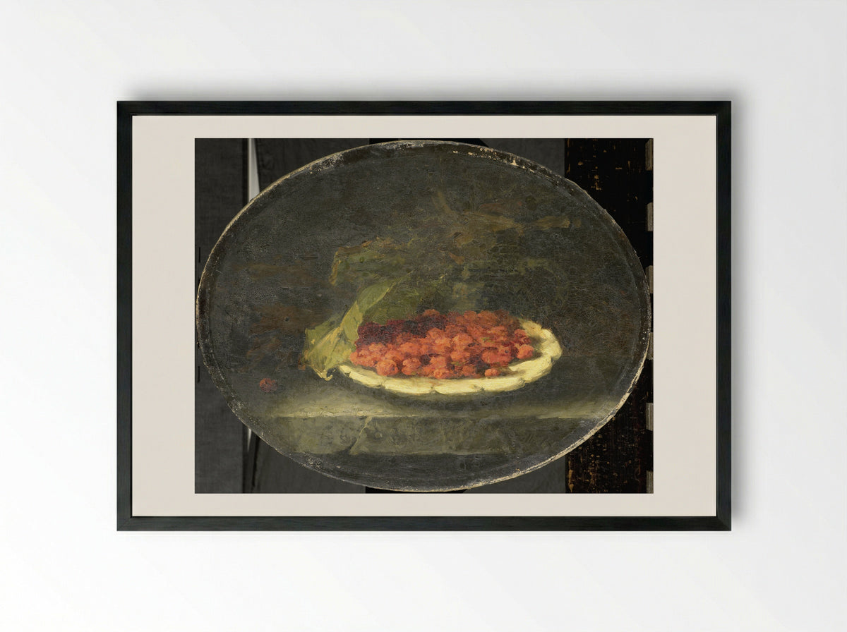 Stilleven met aardbeien in een witte schaal - Margaretha Roosenboom - Framed Print Black