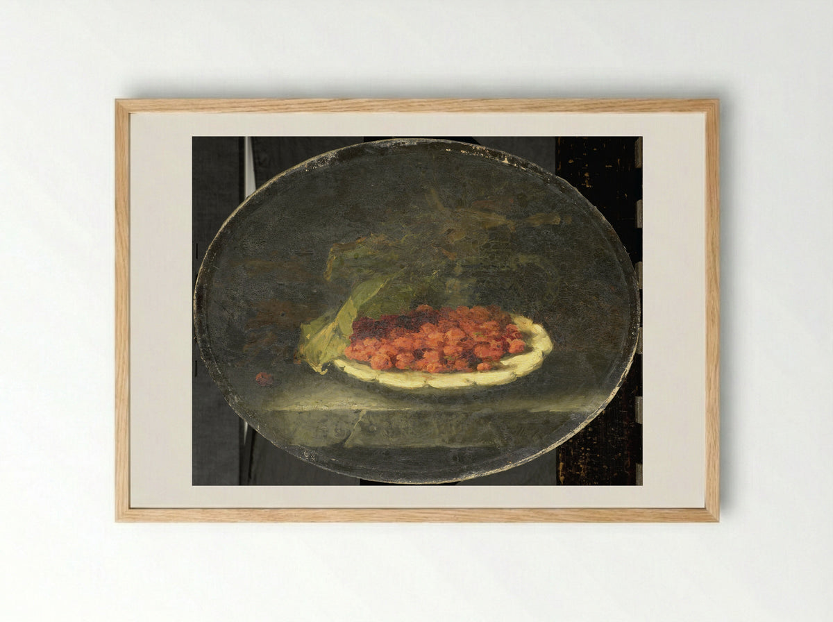 Stilleven met aardbeien in een witte schaal - Margaretha Roosenboom - Framed Print Wood