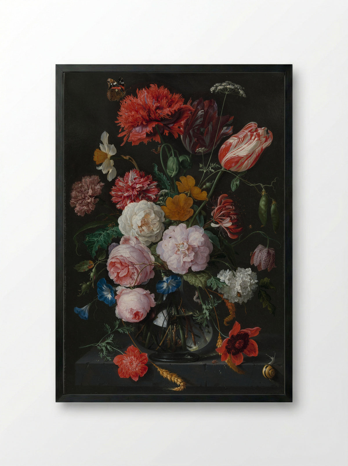 Stilleven met bloemen in een glazen vaas - Jan Davidsz. de Heem - Framed Print Black